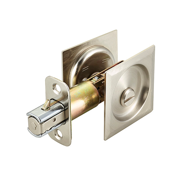 Square Pocket Door Lock – 2 3/4” Backset – Privacy Function – Satin Nickel