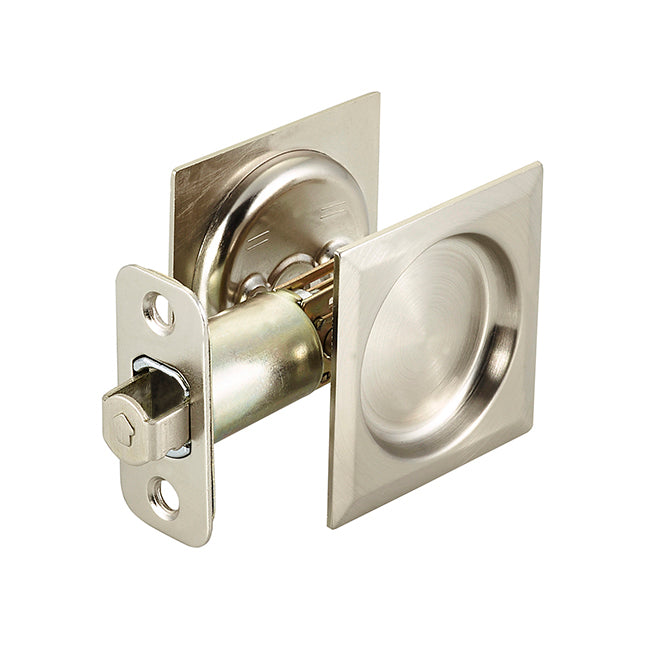 Square Pocket Door Lock – 2 3/4” Backset – Passage Function – Satin Nickel