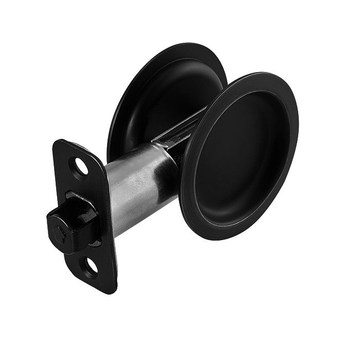 Round Pocket Door Lock – 2 3/4” Backset – Passage Function – Matte Black