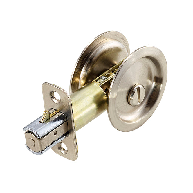 Round Pocket Door Lock – 2 3/4” Backset – Privacy Function – Satin Nickel