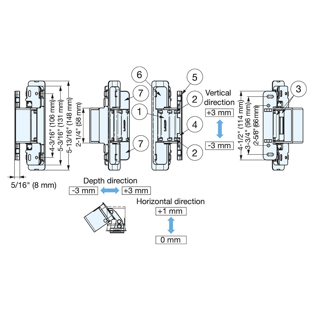 Sugatsune HES2S-140-A125 LGR Medium-Duty Concealed / Surface Mount Hinges – Light Grey (Set of 2)