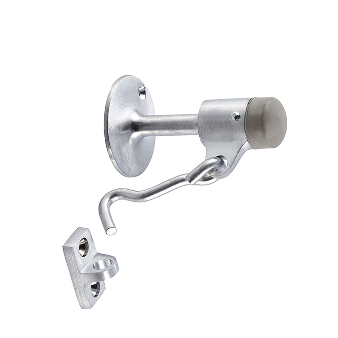 R477 C26D Wall Stop With Hook – Satin Chrome